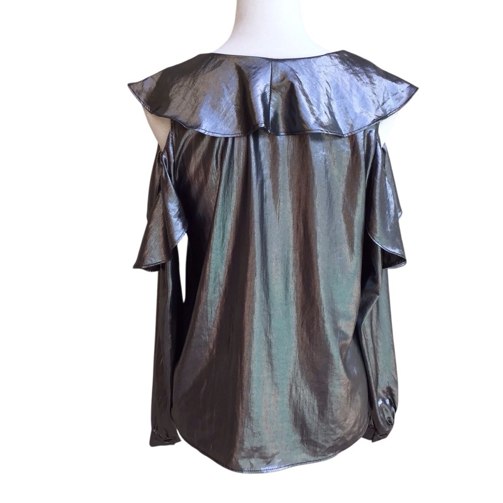 Revolve Krisa Metallic Cold Shoulder Ruffle Blouse - Picture 4 of 7
